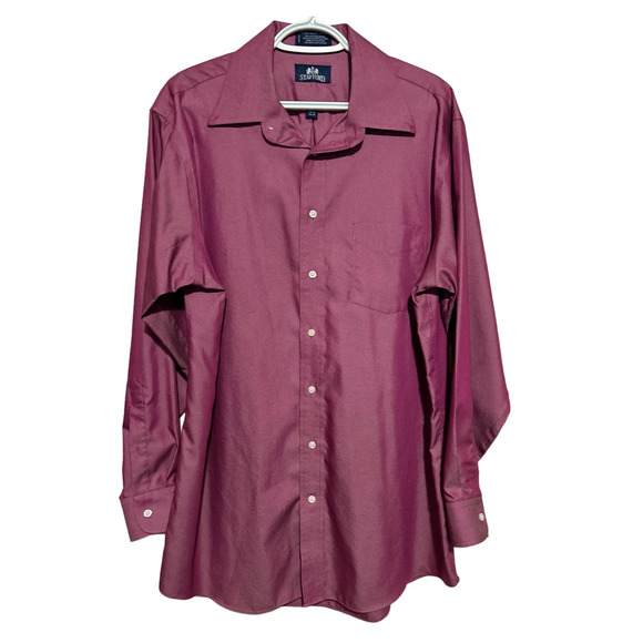 Stafford Men's Micro Pinpoint Oxford Shimmering Mauve Long Sleeve‎ Size 16 1/2 - Picture 1 of 5